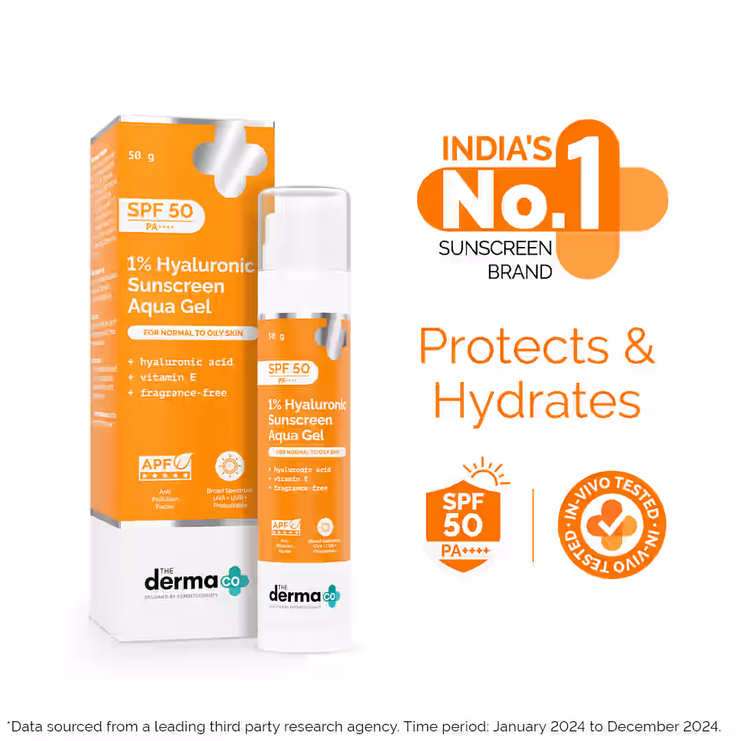 The Derma co. 1% Hyaluronic Sunscreen Aqua Gel with SPF 50 & PA++++ for Broad Spectrum & Blue Light Protection 50 gm| In-Vivo Tested